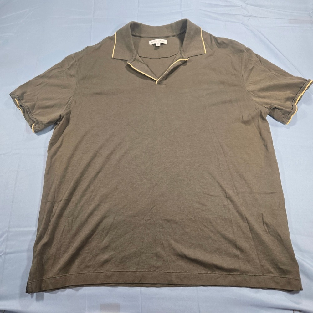 Banana Republic Mens XL Tall Polo Shirt Green Cotton Johnny Collar Tipped Trim